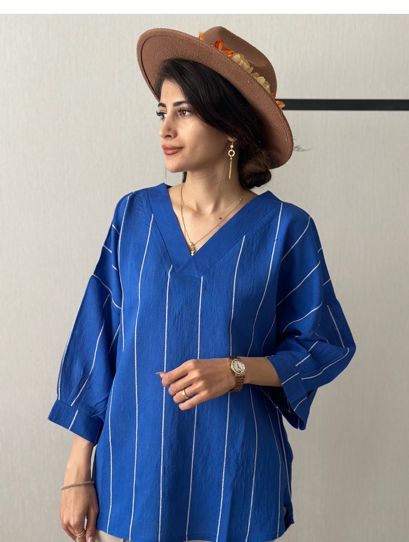 شومیز راه راه یقه هفتی